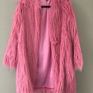 Forever 21 pink shag faux fur coat size small